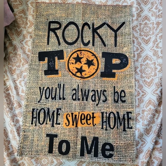 Rocky Top Burlap Look Outdoor Garden Flag Black and Orange Two Flags Tenn - Picture 6 of 8